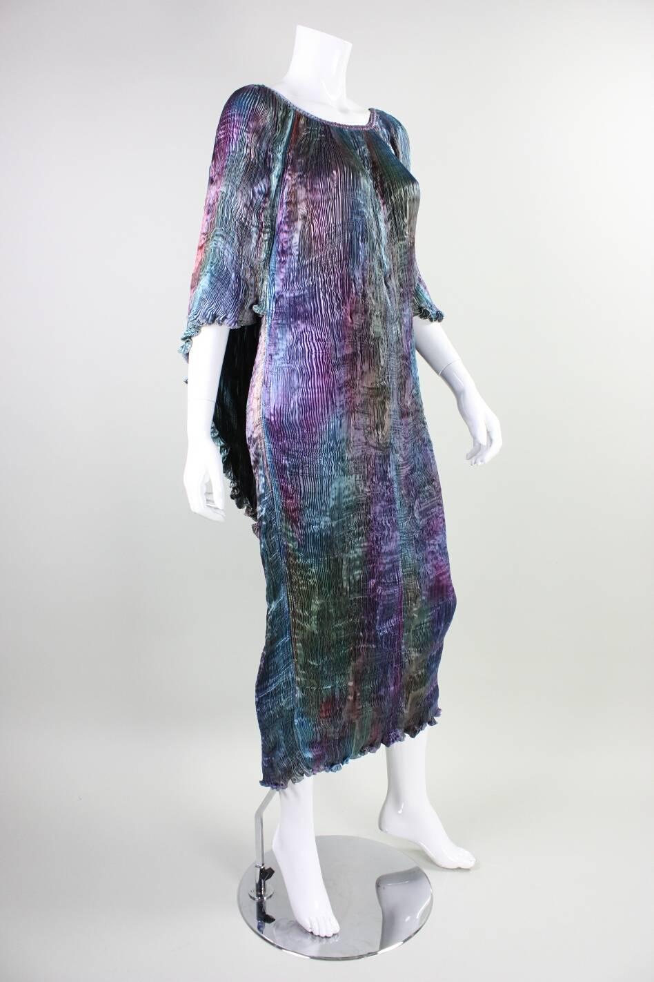Gray Patricia Lester Pleated Silk Dress with Attached Cape
