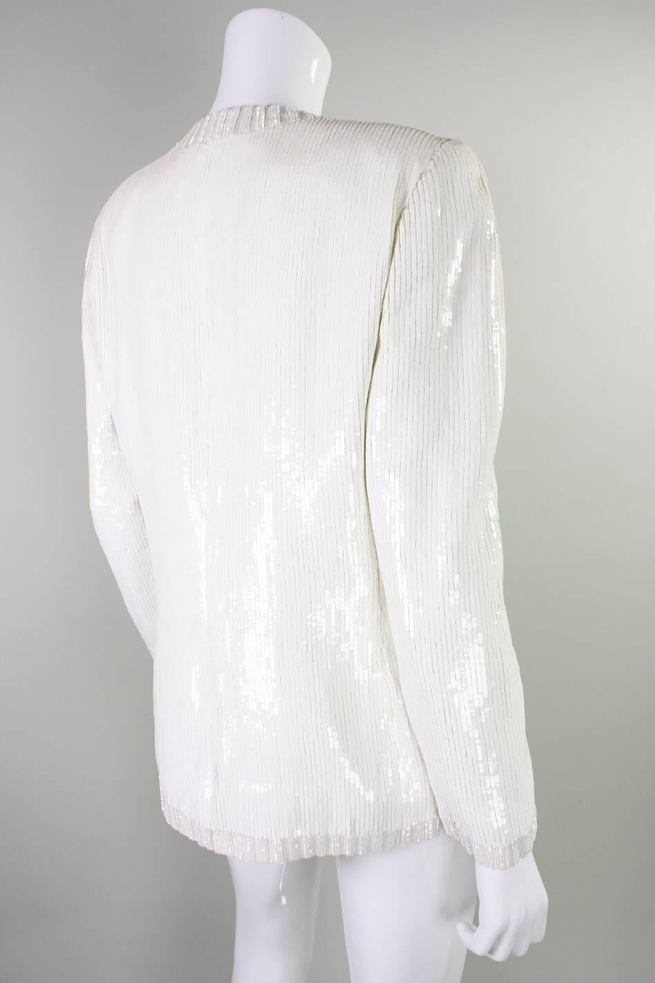 Gray 1980's Bill Blass White Sequined Jacket For Sale