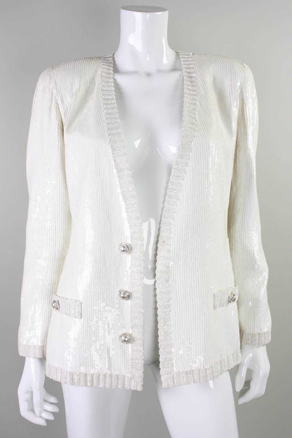 Women's 1980's Bill Blass White Sequined Jacket For Sale