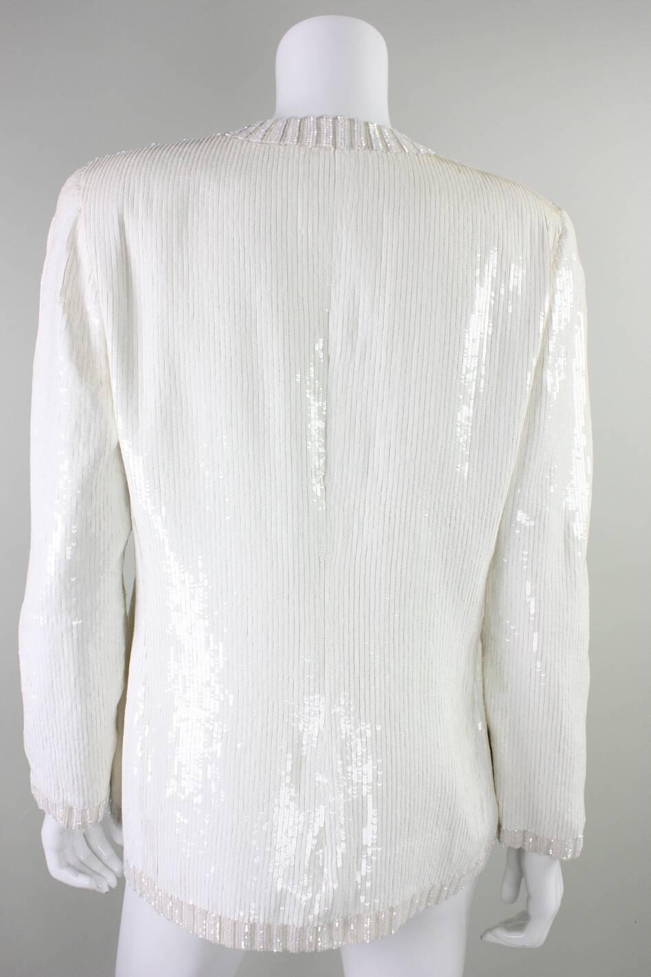 1980's Bill Blass White Sequined Jacket In Excellent Condition For Sale In Los Angeles, CA