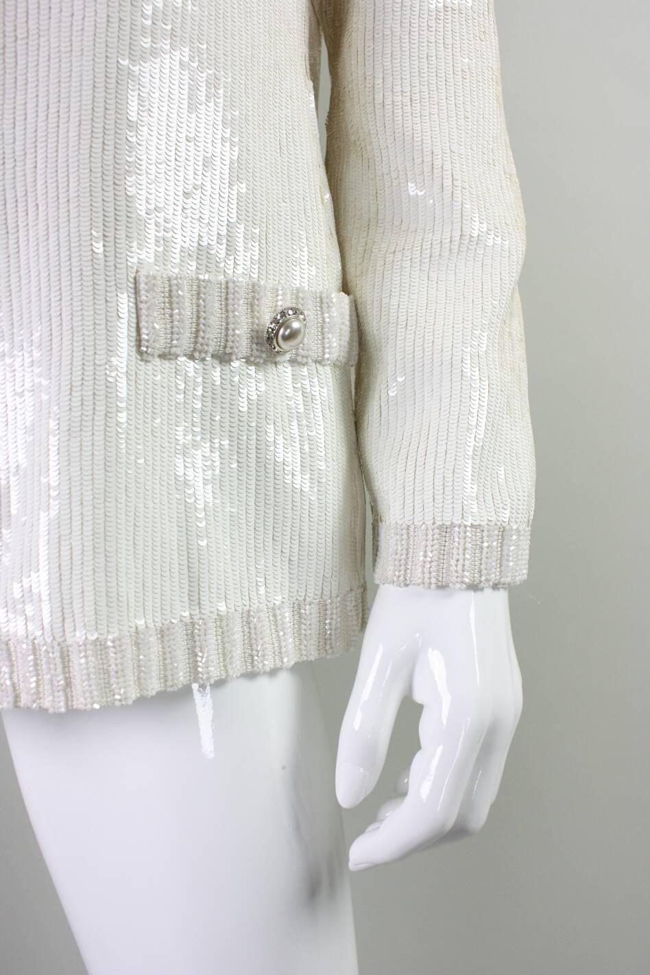 1980's Bill Blass White Sequined Jacket For Sale 2