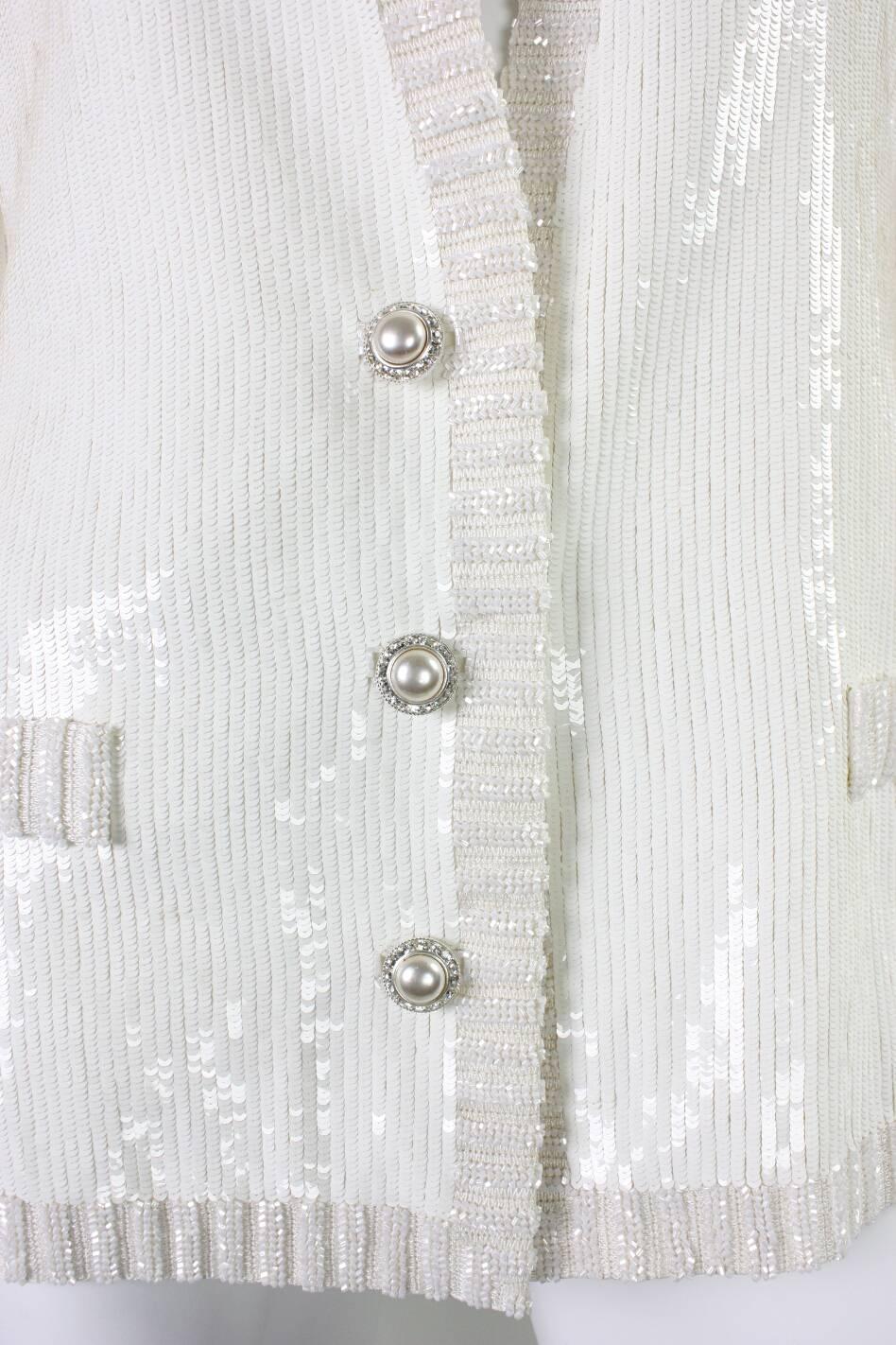 1980's Bill Blass White Sequined Jacket For Sale 1