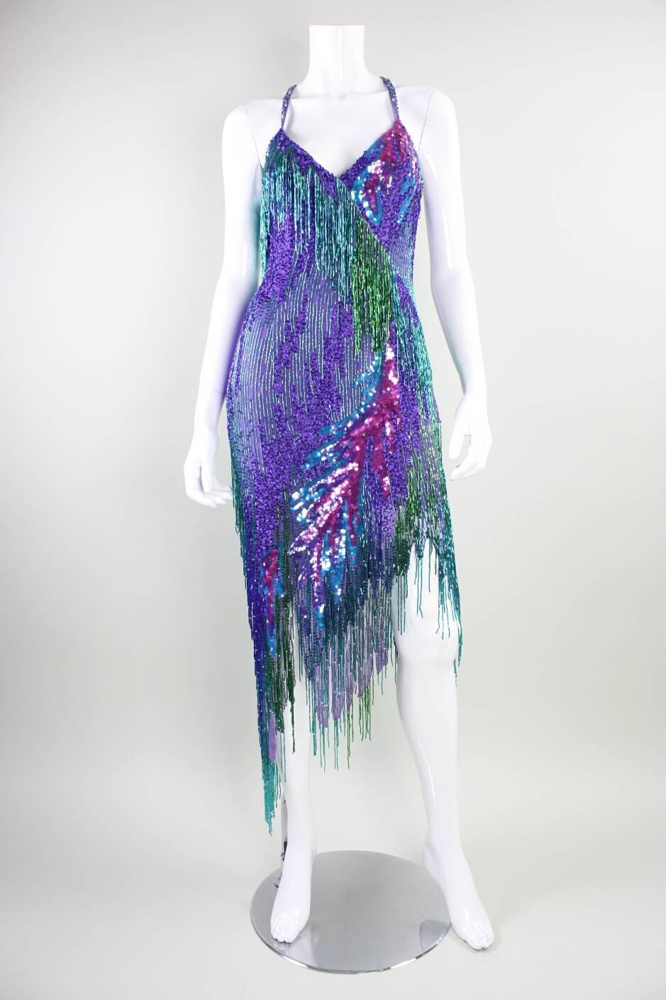 Purple Bob Mackie 1980's Beaded Cocktail Dress