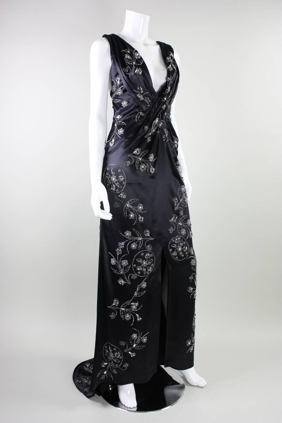 Black 2000's Emanuel Ungaro Beaded Satin Gown For Sale