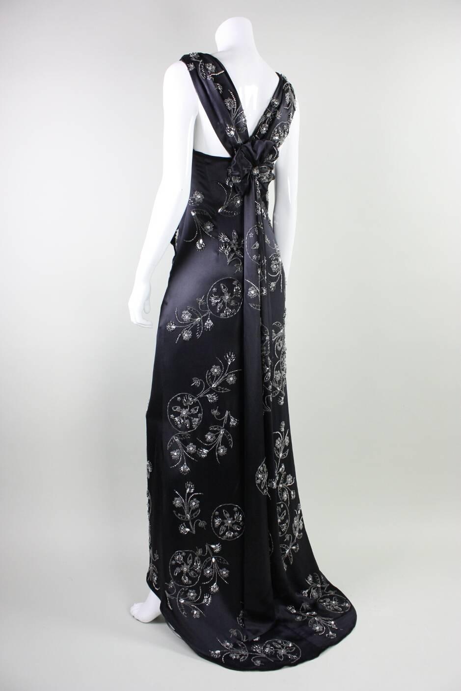 Women's 2000's Emanuel Ungaro Beaded Satin Gown For Sale
