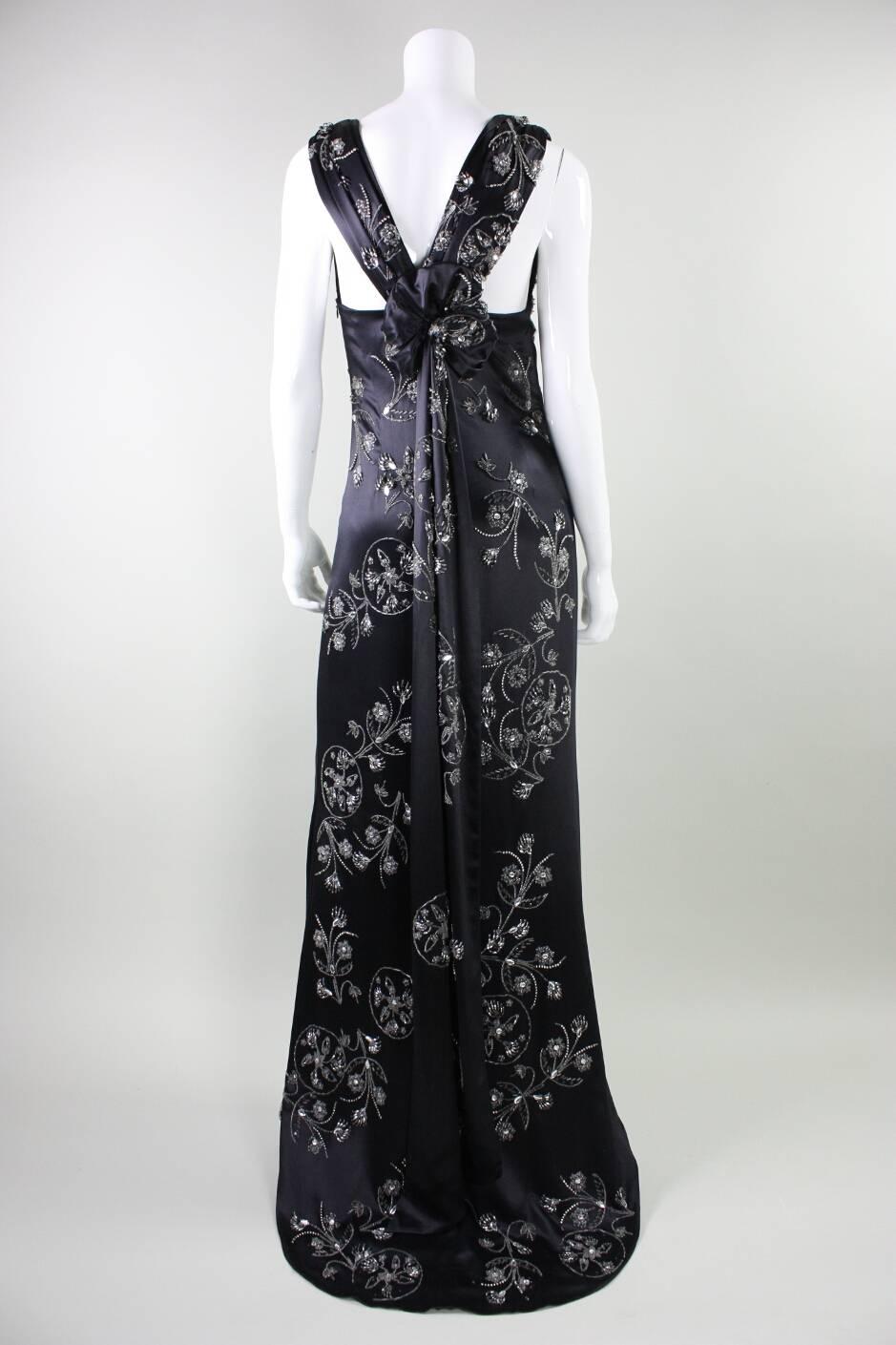 2000's Emanuel Ungaro Beaded Satin Gown In Excellent Condition For Sale In Los Angeles, CA