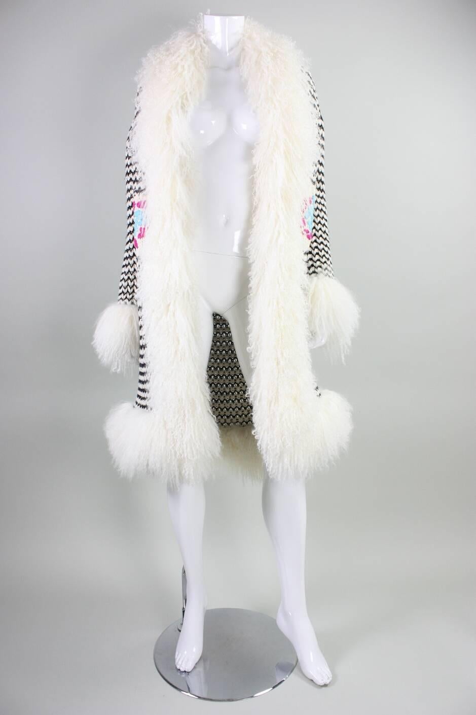 Escada Knit Coat with Mongolian Lamb Trim 2