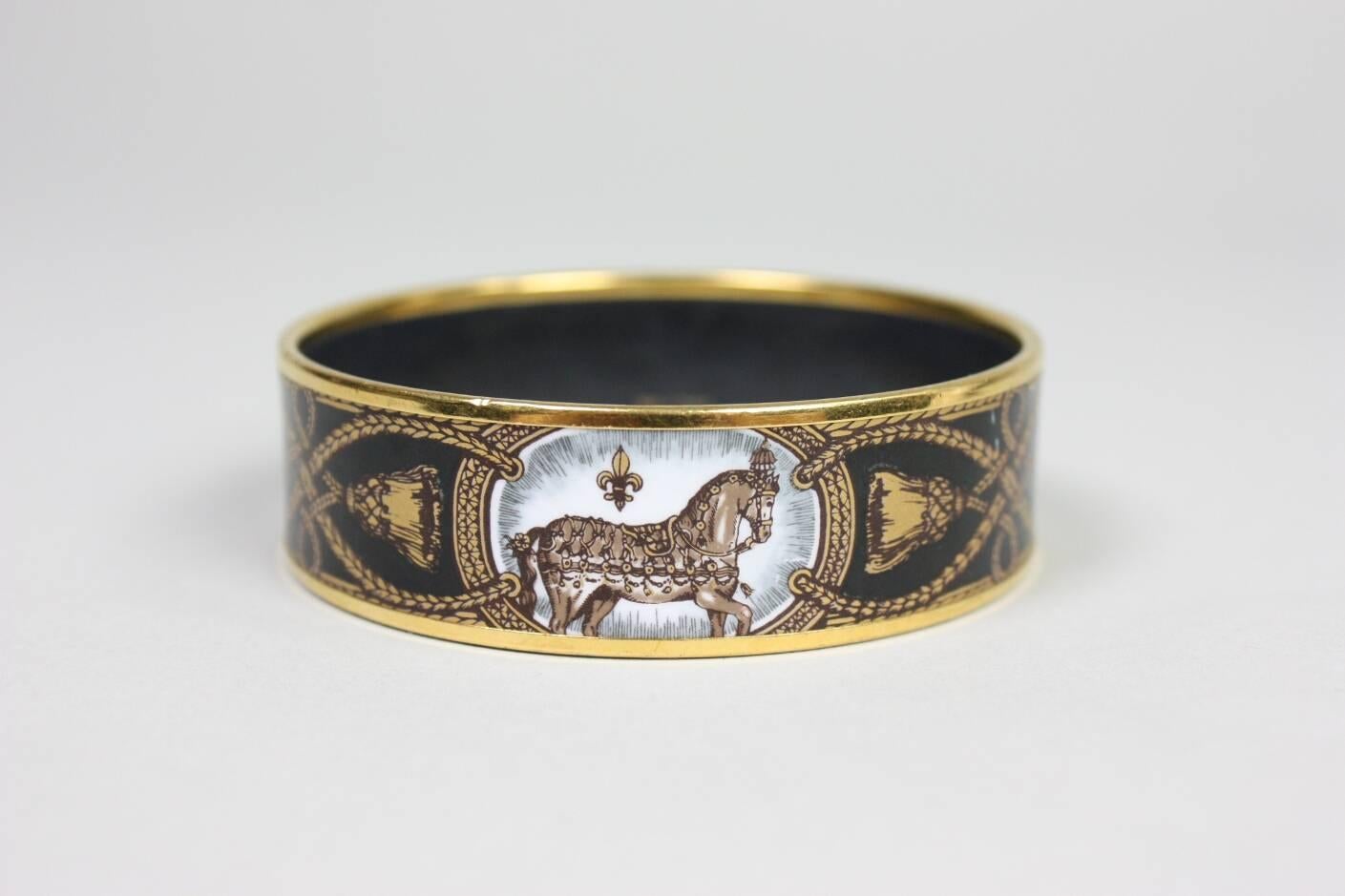 Hermes Equestrian Themed Enamel Bangle In Good Condition In Los Angeles, CA