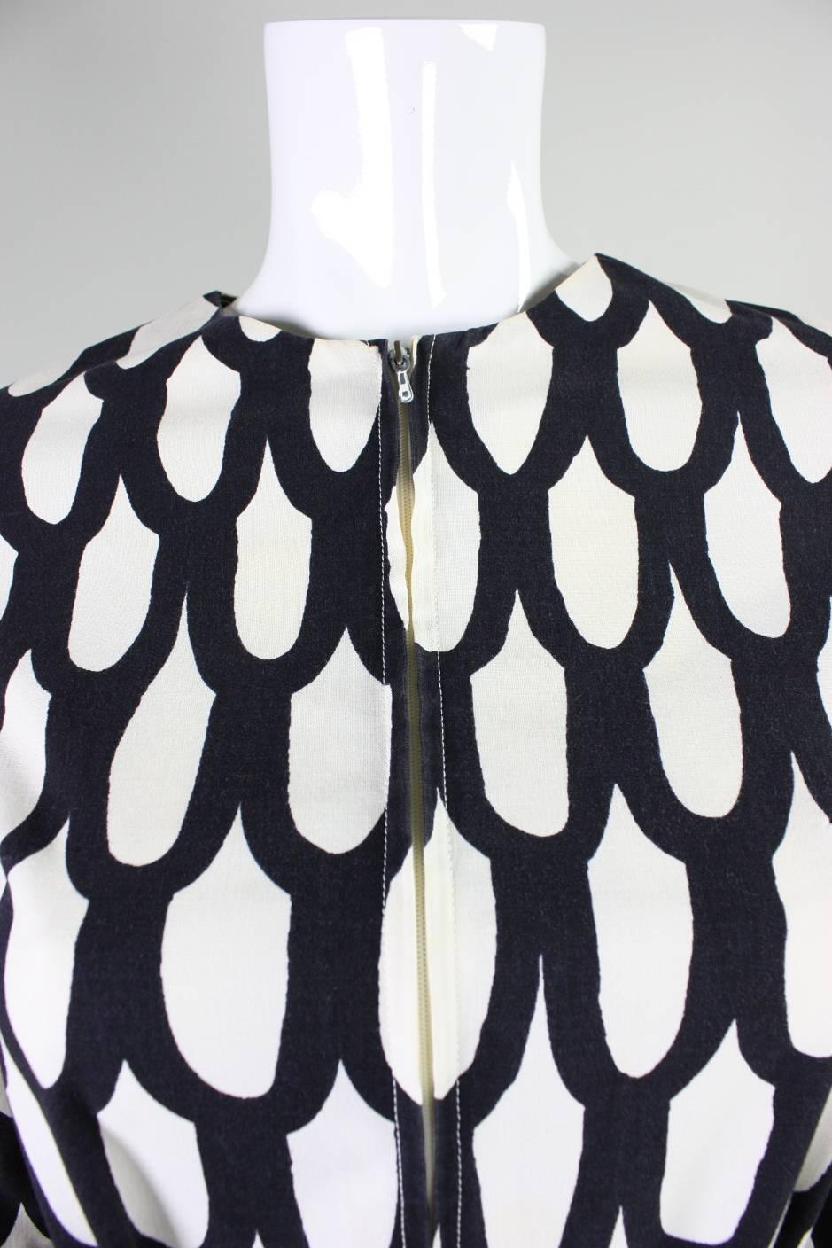 1965 Marimekko Black & White Printed Dress For Sale 2