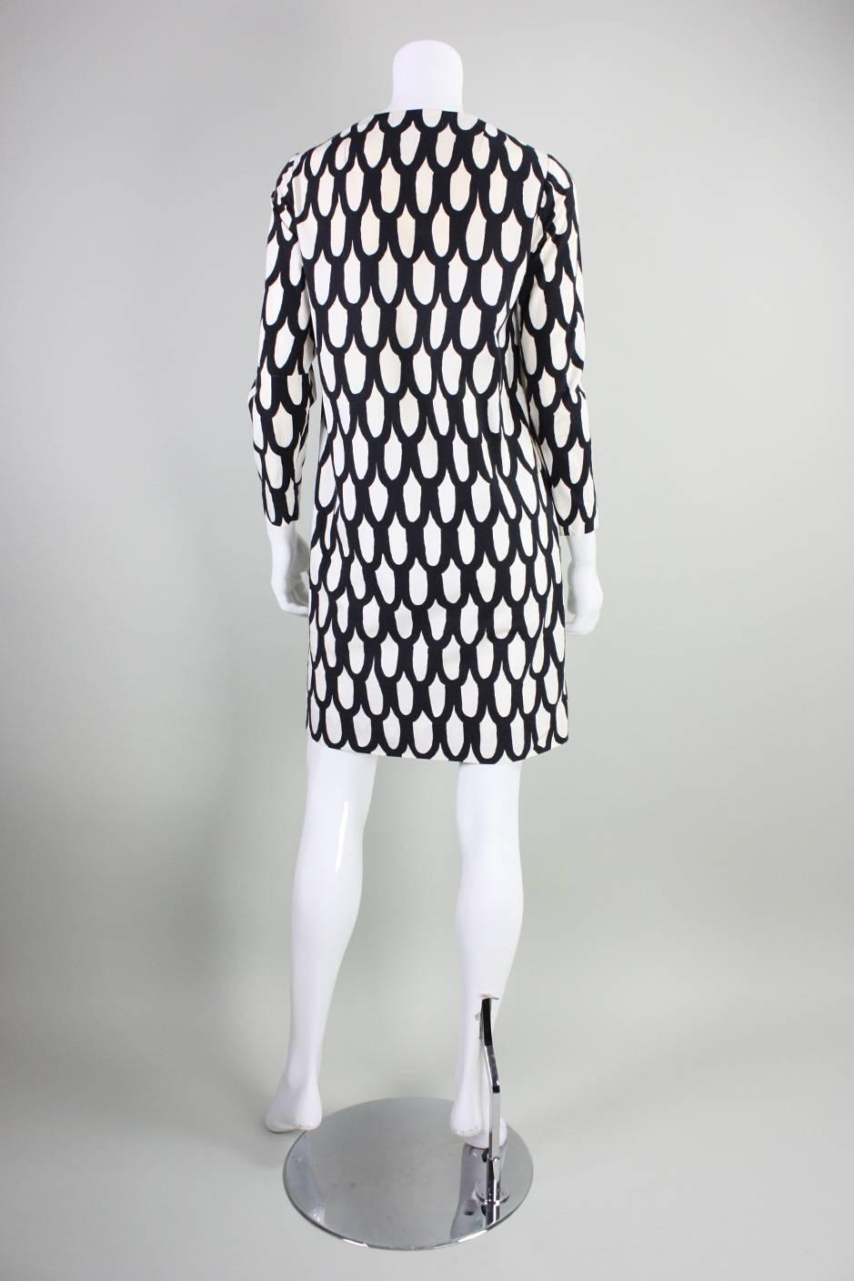 1965 Marimekko Black & White Printed Dress For Sale 1