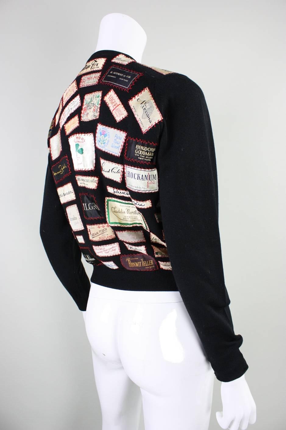 Black 1960's One of a Kind Appliqued Label Sweater