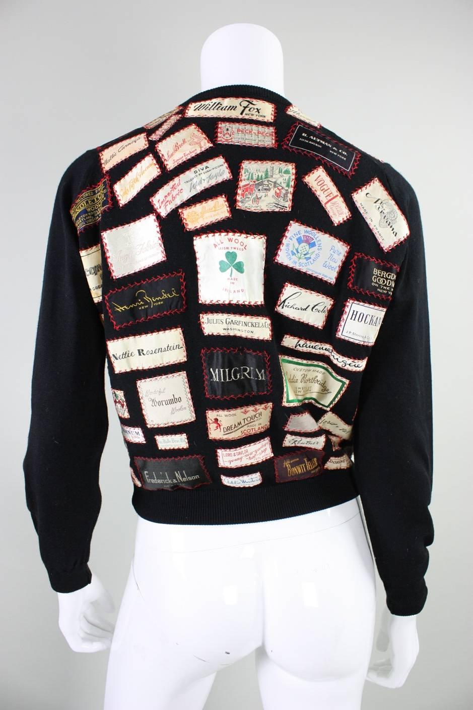 1960's One of a Kind Appliqued Label Sweater In Excellent Condition In Los Angeles, CA