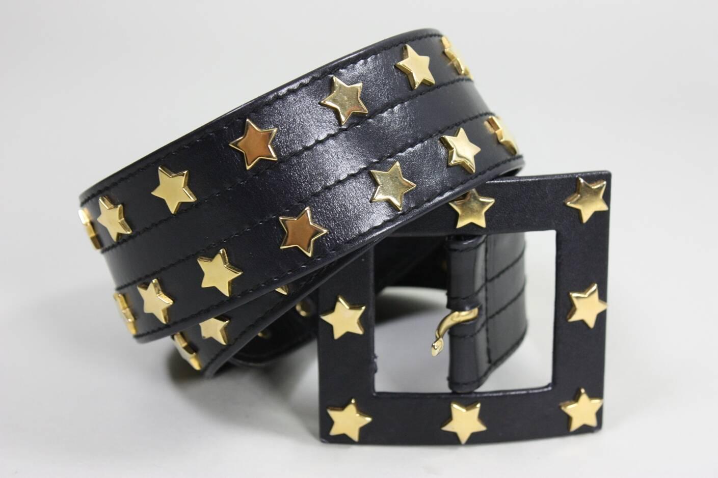 Black 1980's Escada Leather Belt with Stars