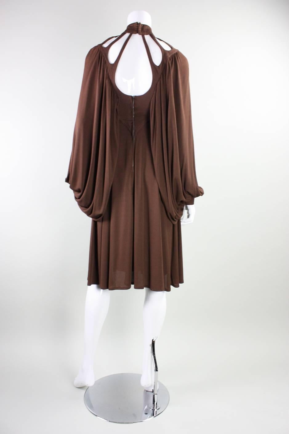 1970's Lesley Sandra Matte Jersey Dress with Cutouts & Draping In Good Condition In Los Angeles, CA