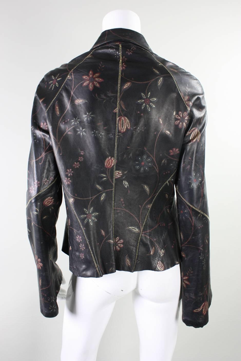 Roberto Cavalli Leather Blouse or Jacket with Gold Stitching In Excellent Condition For Sale In Los Angeles, CA