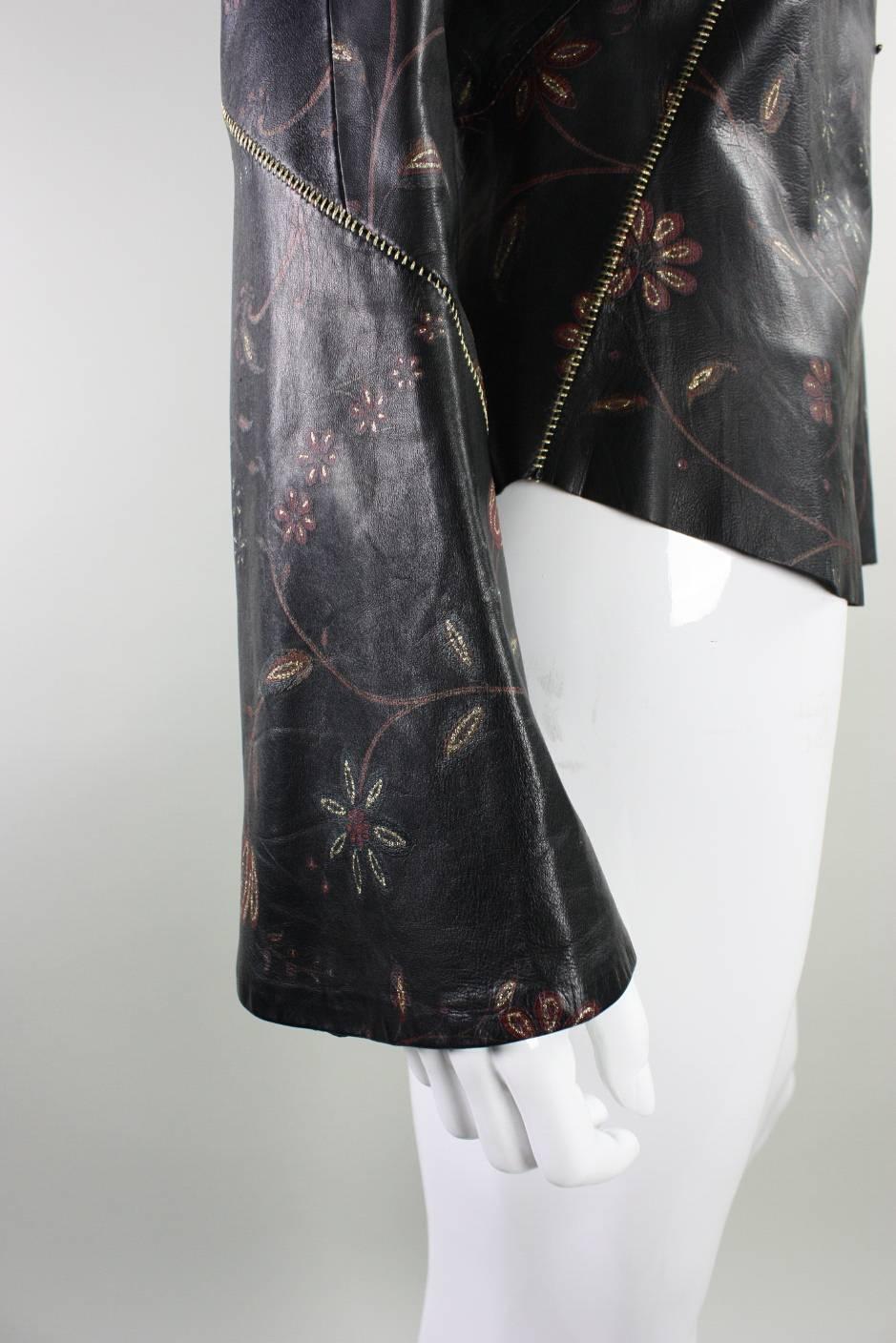 Roberto Cavalli Leather Blouse or Jacket with Gold Stitching For Sale 1