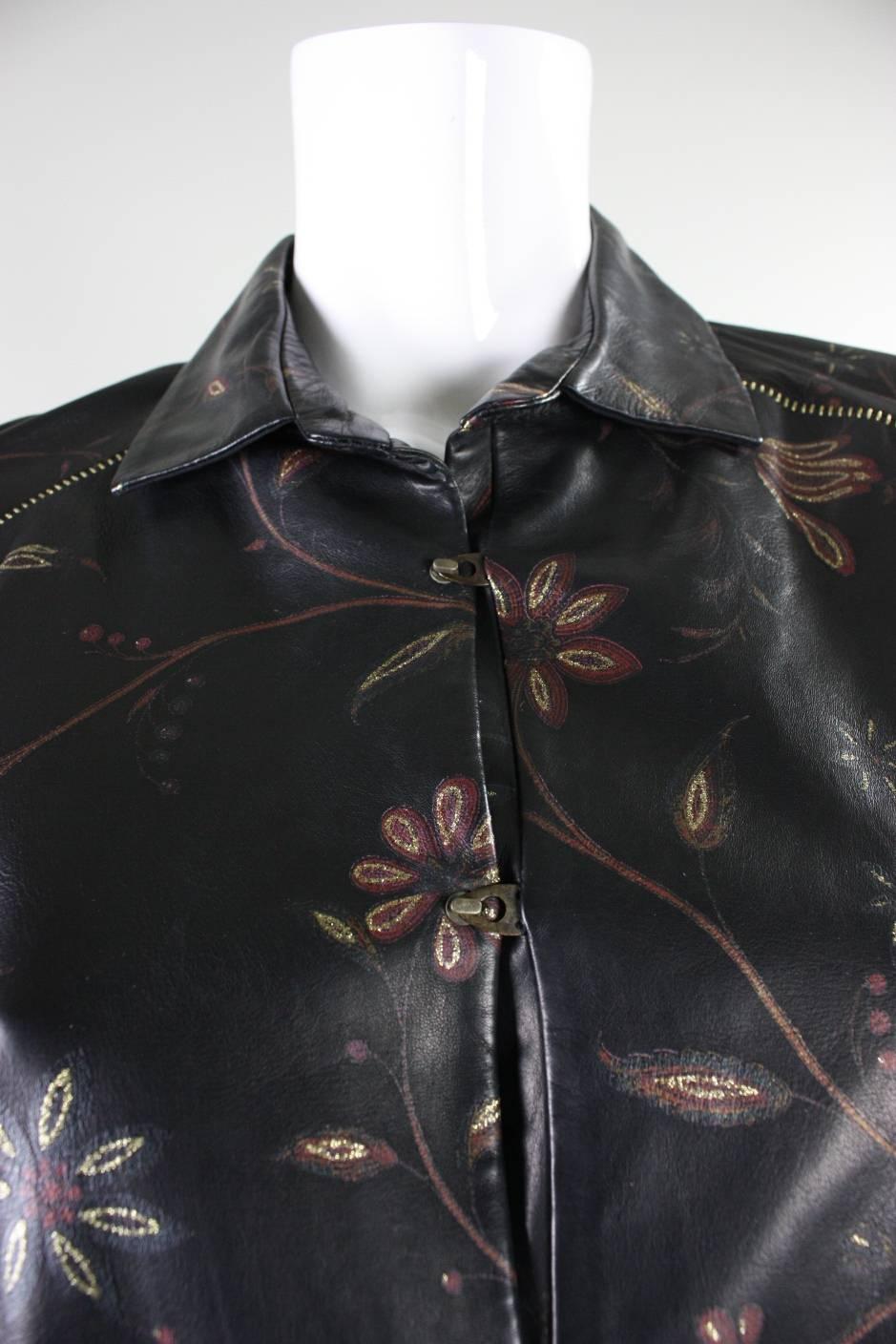Women's Roberto Cavalli Leather Blouse or Jacket with Gold Stitching For Sale