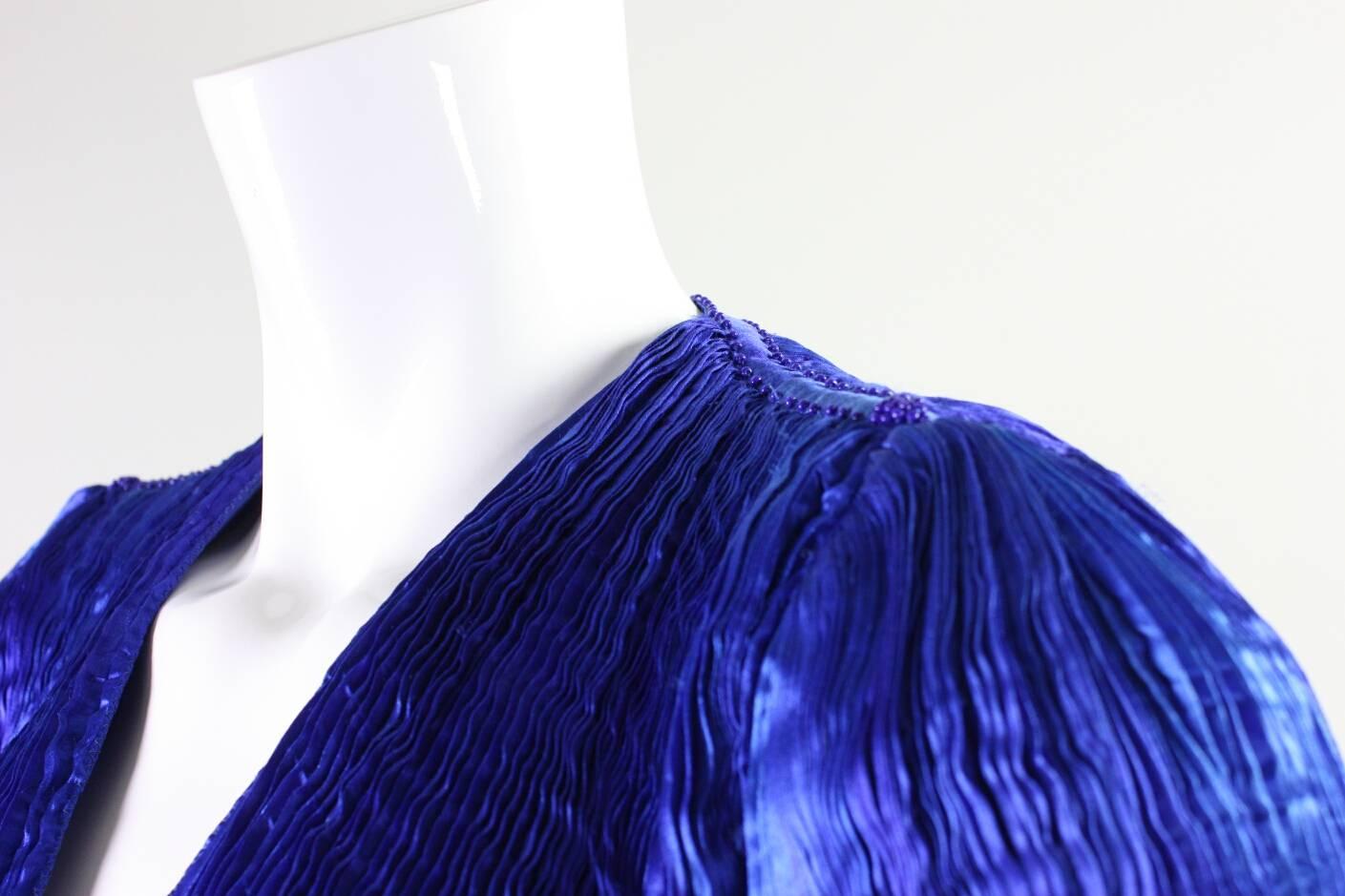 Patricia Lester Cobalt Blue Pleated Silk Gown For Sale 3