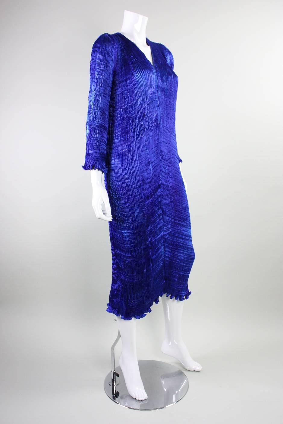 Patricia Lester Cobalt Blue Pleated Silk Gown In Excellent Condition For Sale In Los Angeles, CA