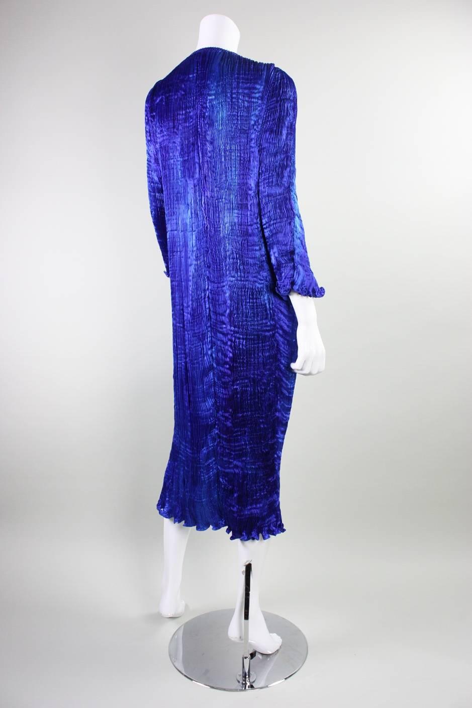 Women's Patricia Lester Cobalt Blue Pleated Silk Gown For Sale