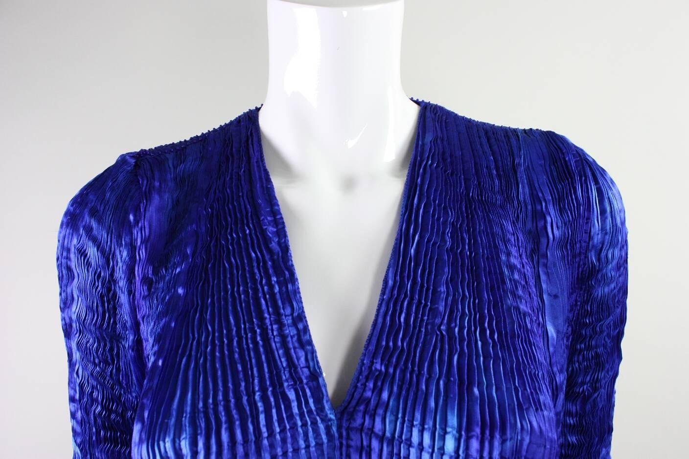 Patricia Lester Cobalt Blue Pleated Silk Gown For Sale 2