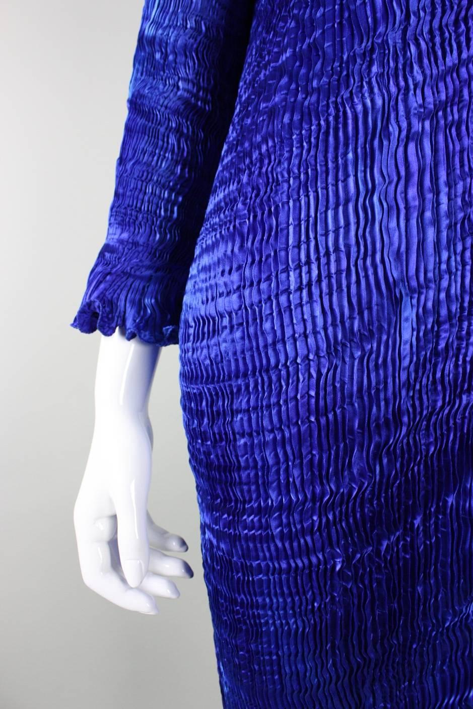 Patricia Lester Cobalt Blue Pleated Silk Gown For Sale 4