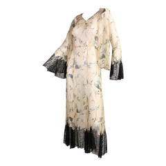 1930's Silk Chiffon Floral Ensemble with Lace Inserts