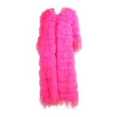 Full-Length Hot Pink Marabou Coat with Ostrich Feather Trim