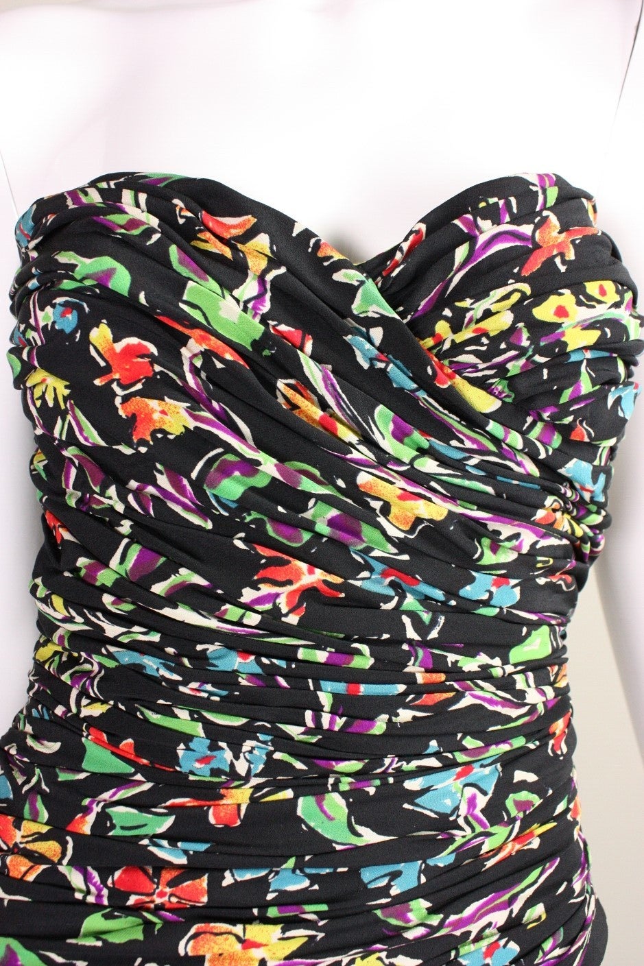 Ungaro Ruched Floral Cocktail Dress, 1980s  For Sale 1