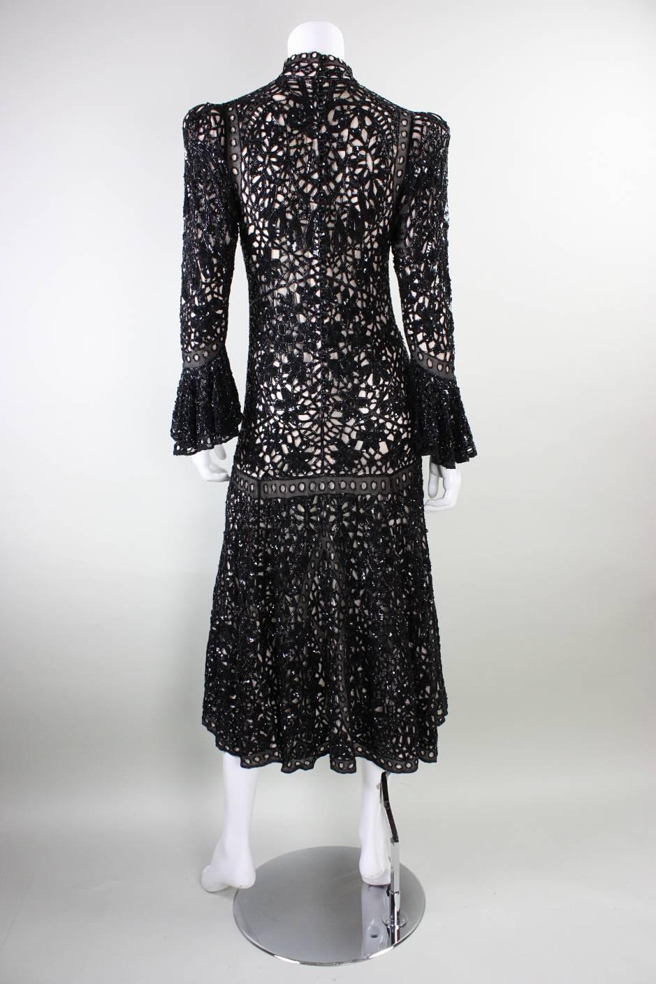 Women's Eavis and Brown Beaded Lace Evening Dress For Sale