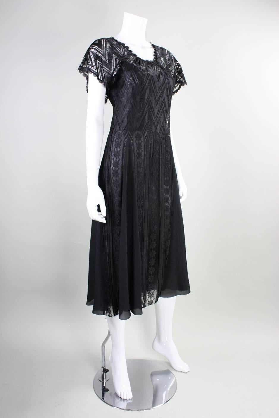 Black 1970's Holly's Harp Mixed Lace Cocktail Dress For Sale