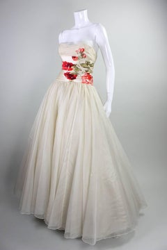 1950's Organza Ball Gown with Floral Detailing