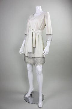 1960's Cream Cocktail Dress with Beaded Fringe