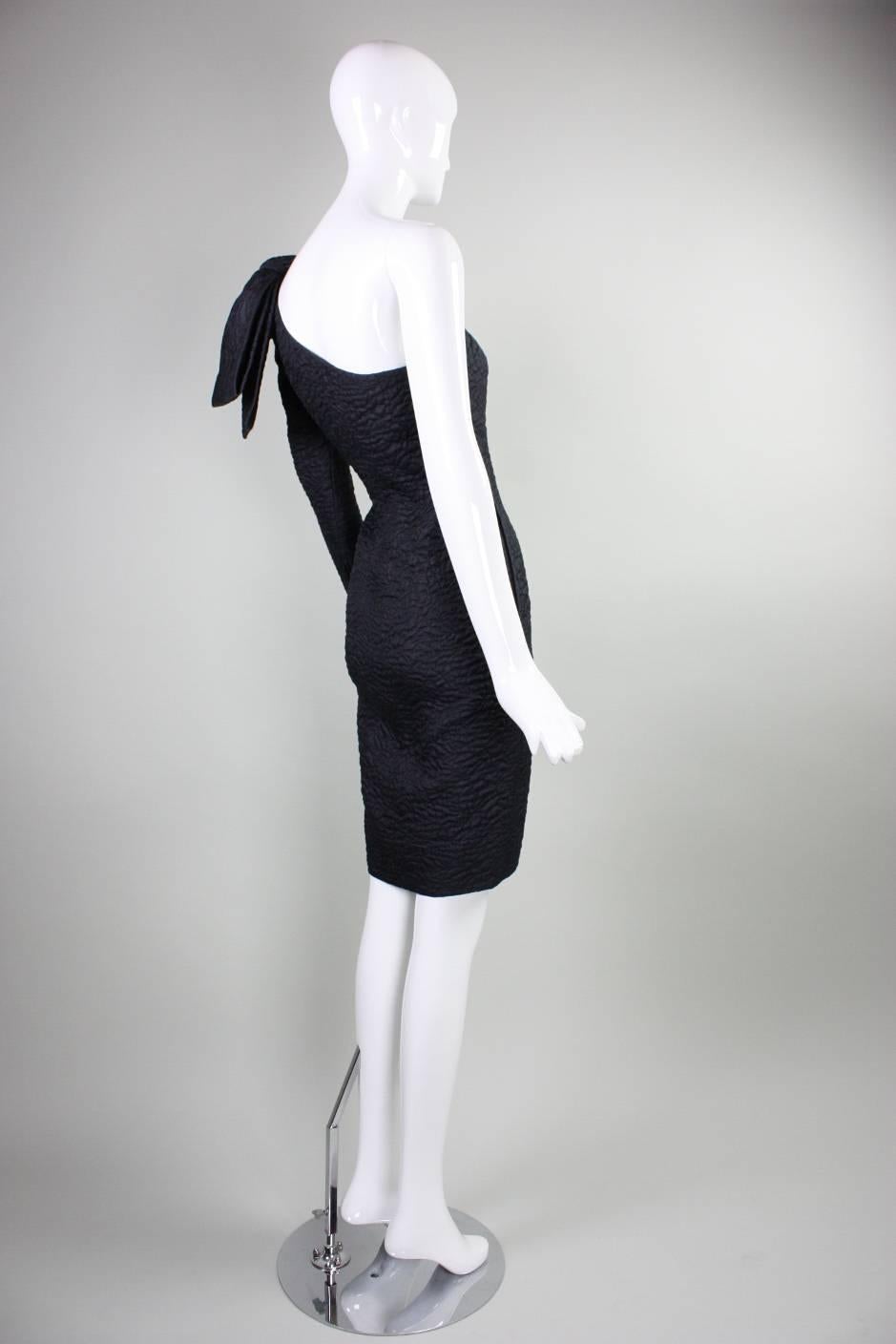 Black 1980's Yves Saint Laurent One-Shouldered Cocktail Dress For Sale