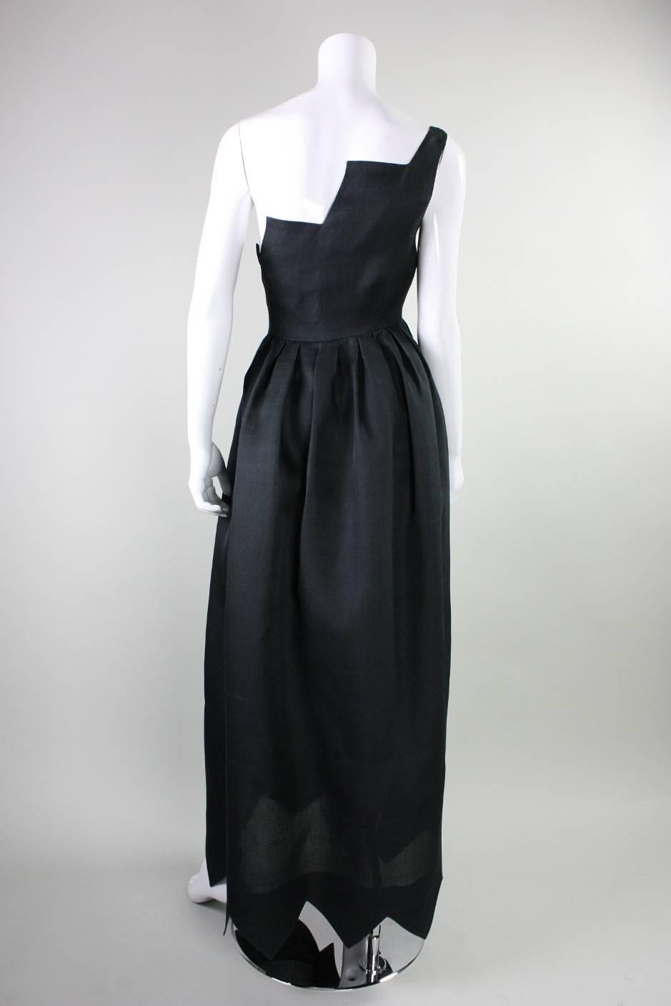 Women's 1960's Christian Dior Black Gown with Zigzag Detail For Sale