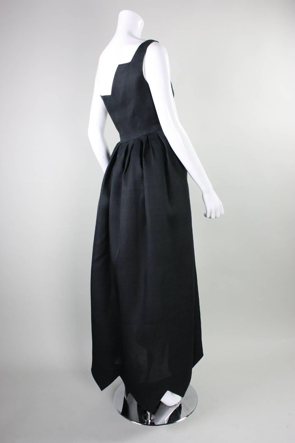 1960's Christian Dior Black Gown with Zigzag Detail In Excellent Condition For Sale In Los Angeles, CA