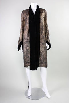 1920's Art Deco Gold Lame Coat with Velvet Trim
