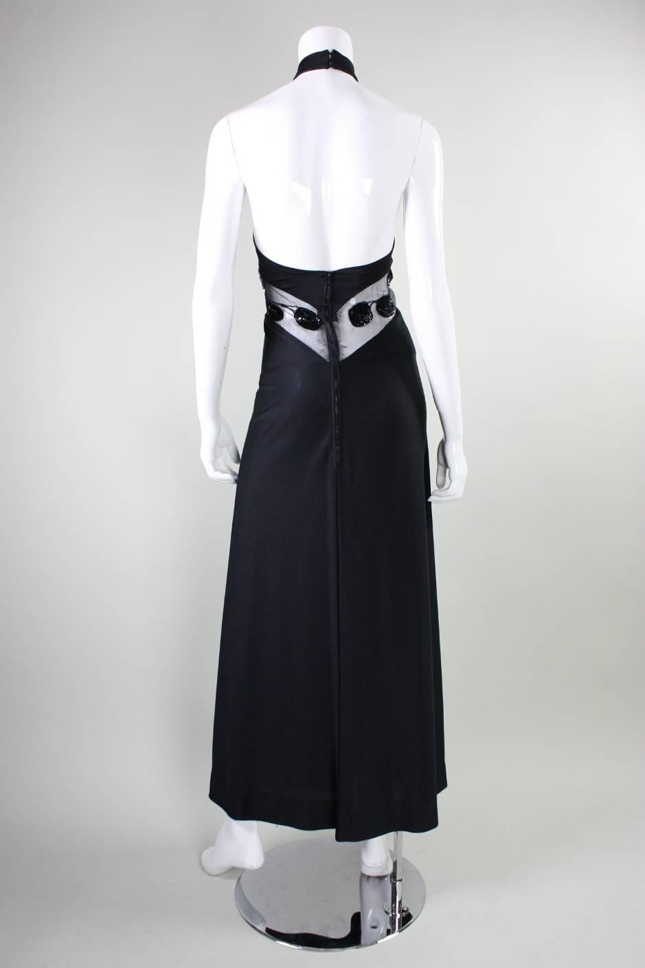 Women's 1970's Loris Azzaro Halter Gown with Transparent Insert For Sale