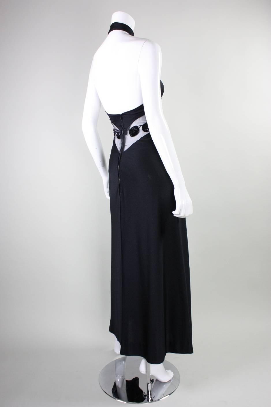 1970's Loris Azzaro Halter Gown with Transparent Insert In Excellent Condition For Sale In Los Angeles, CA