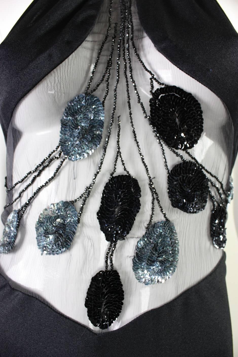 1970's Loris Azzaro Halter Gown with Transparent Insert For Sale 2