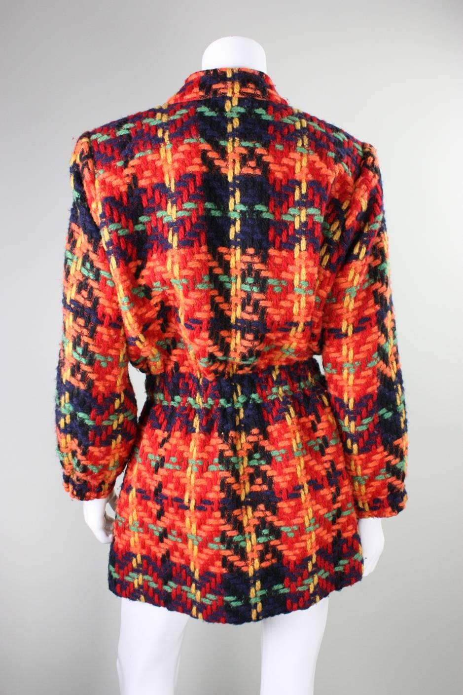 Yves Saint Laurent Multicolored Plaid Tweed Jacket In Excellent Condition In Los Angeles, CA