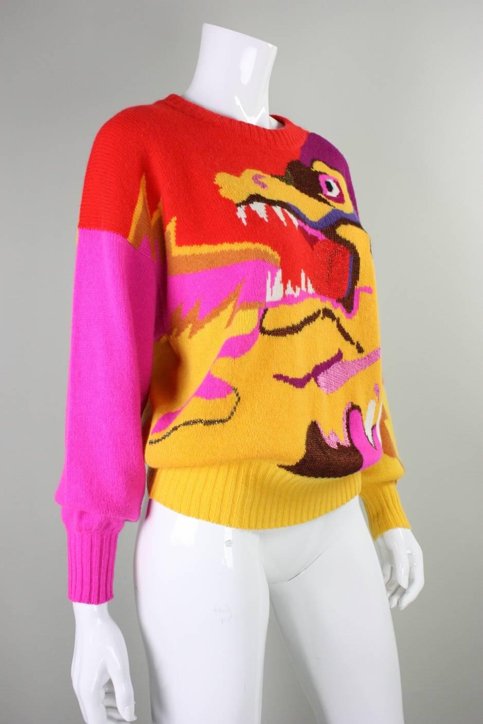 Red 1980's Krizia Figural Sweater For Sale