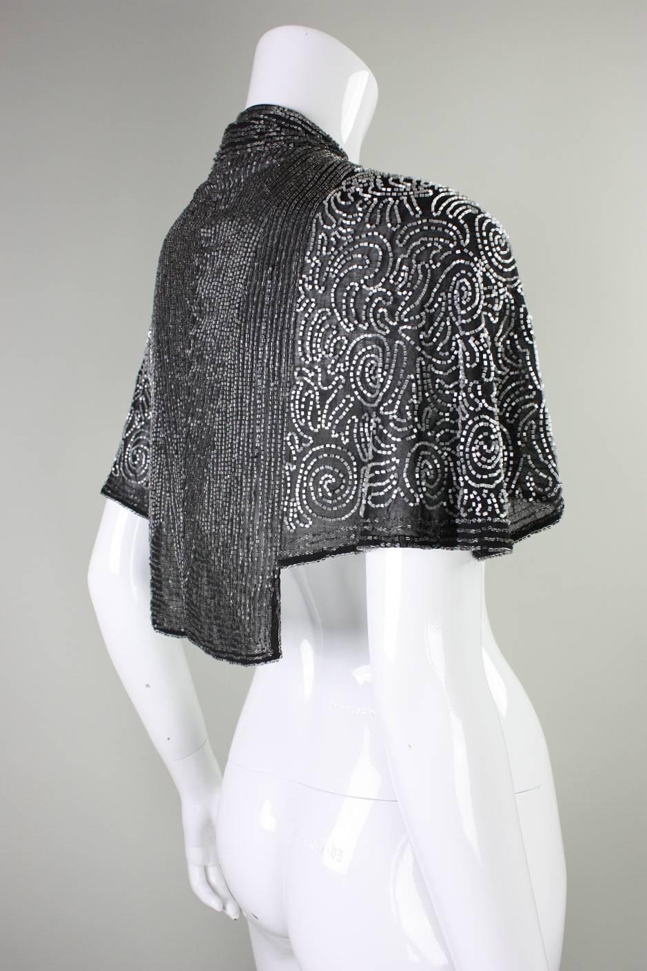 Black 1930's Beaded Capelet Made in France For Sale