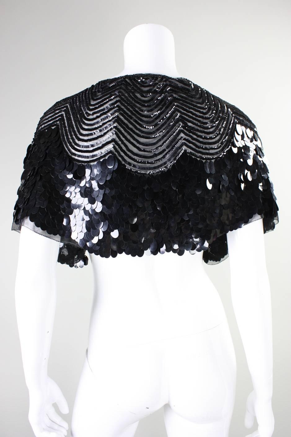 Black 1930's Capelet with Paillettes and Sequins For Sale