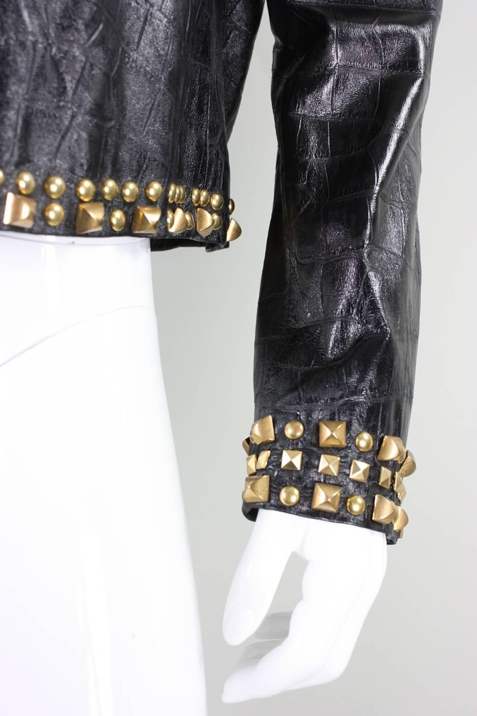 Roberto Cavalli Studded and Embossed Leather Jacket For Sale 1