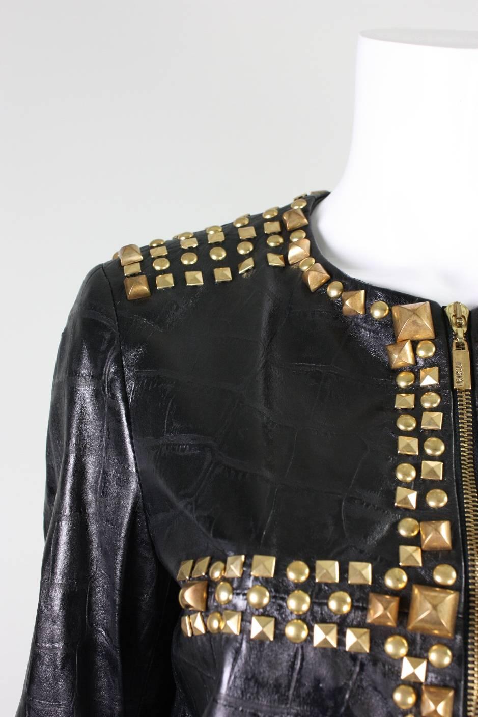 Women's Roberto Cavalli Studded and Embossed Leather Jacket For Sale
