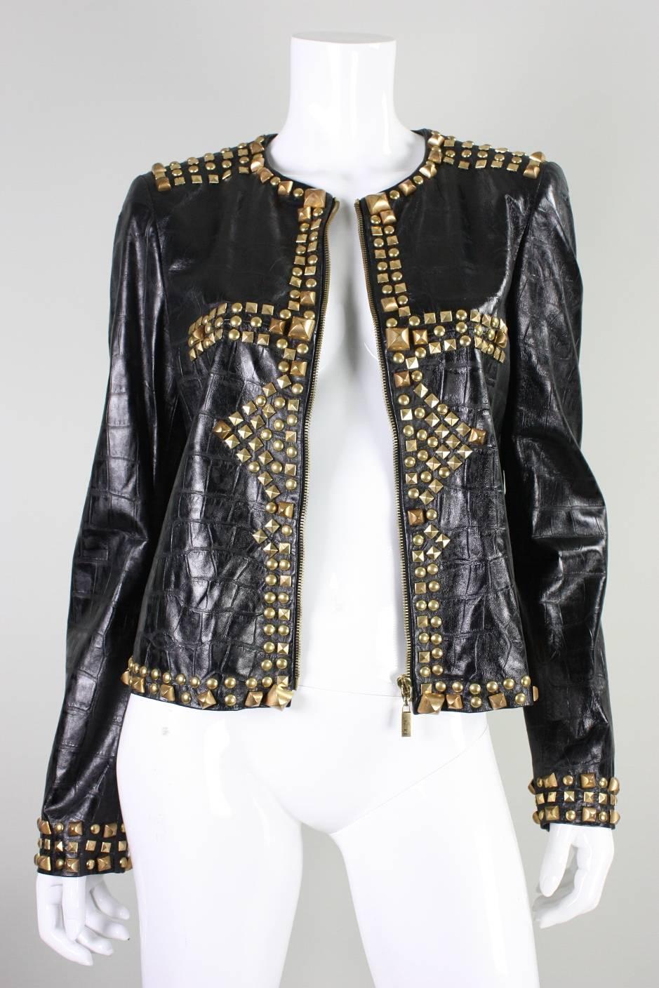 Roberto Cavalli Studded and Embossed Leather Jacket For Sale 2