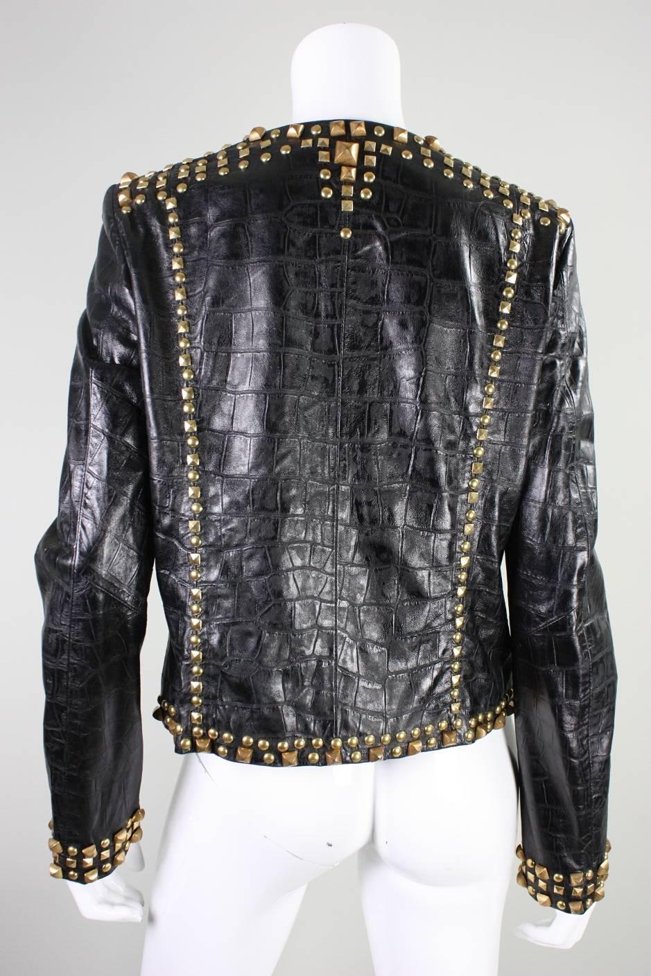 Roberto Cavalli Studded and Embossed Leather Jacket In New Condition For Sale In Los Angeles, CA