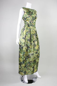 1960's Green Floral Jacquard Lame Gown