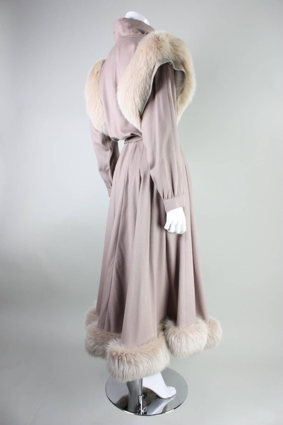 Gray 1980's Bernard Perris Wool Dress with Fur Trim For Sale